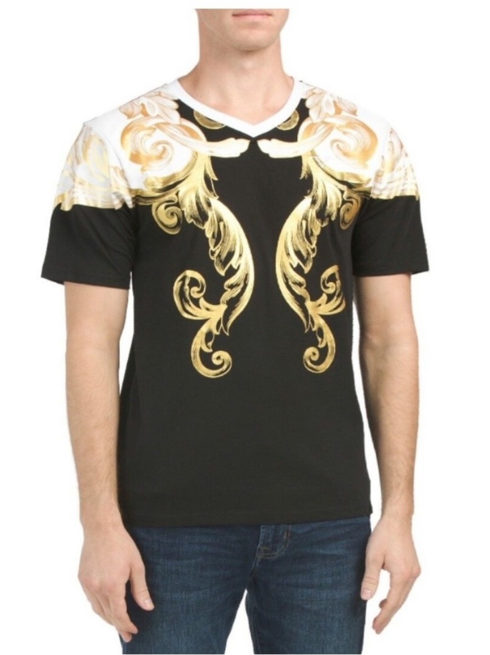 Men's Versace Short Sleeve Tee with Gold Baroque Print NWOT